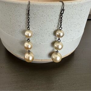 Triple Pearl Drop Dangle Earrings